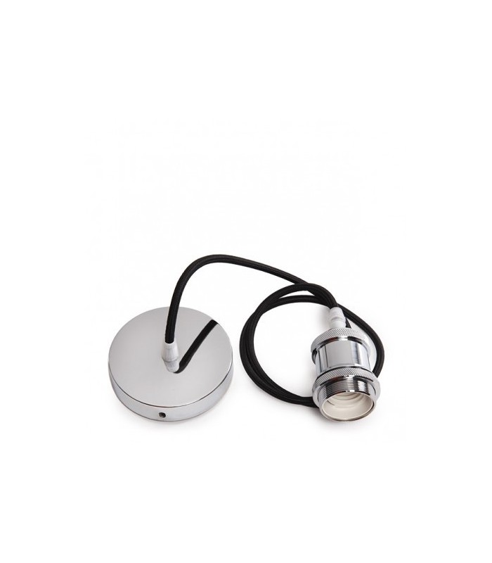 Pendel 1M - Cable Negro - Portalámparas E27 Cromo - Rosetón Cromo
