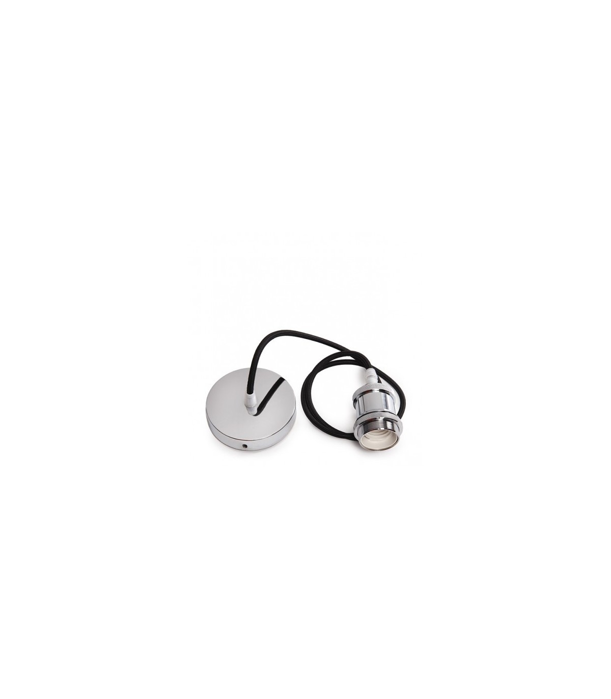 Pendel 1M - Cable Negro - Portalámparas E27 Cromo - Rosetón Cromo