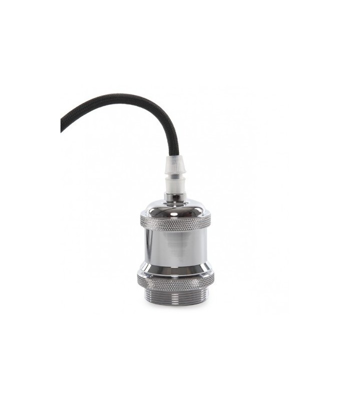 Pendel 1M - Cable Negro - Portalámparas E27 Cromo - Rosetón Cromo