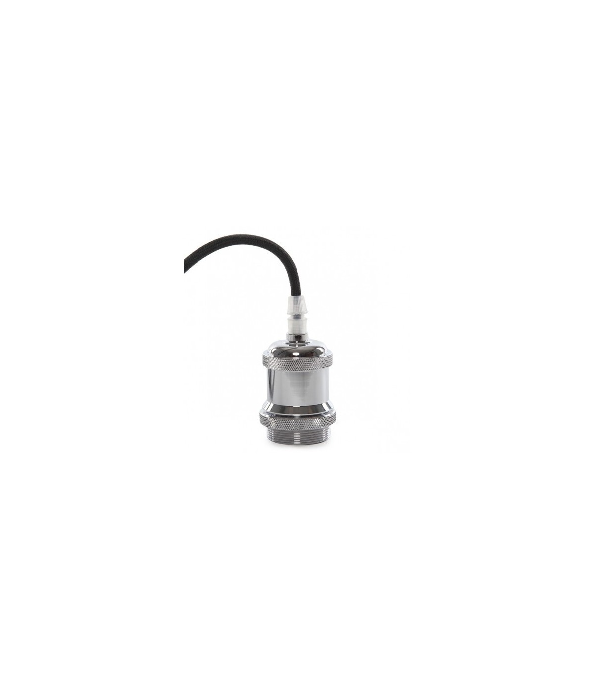 Pendel 1M - Cable Negro - Portalámparas E27 Cromo - Rosetón Cromo