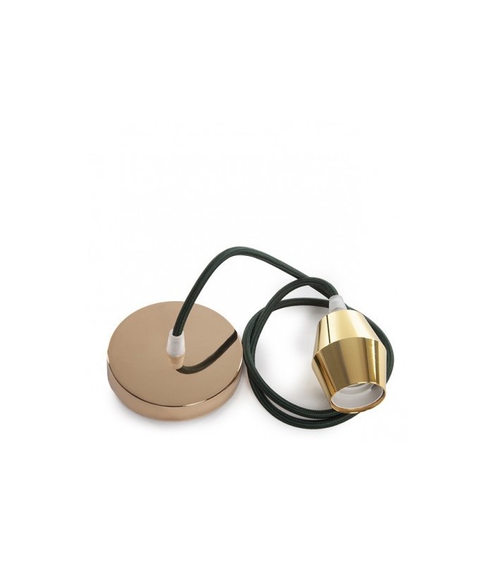 Pendel 1M - Cable Negro - Portalámparas E27 Dorado - Rosetón Oro Viejo