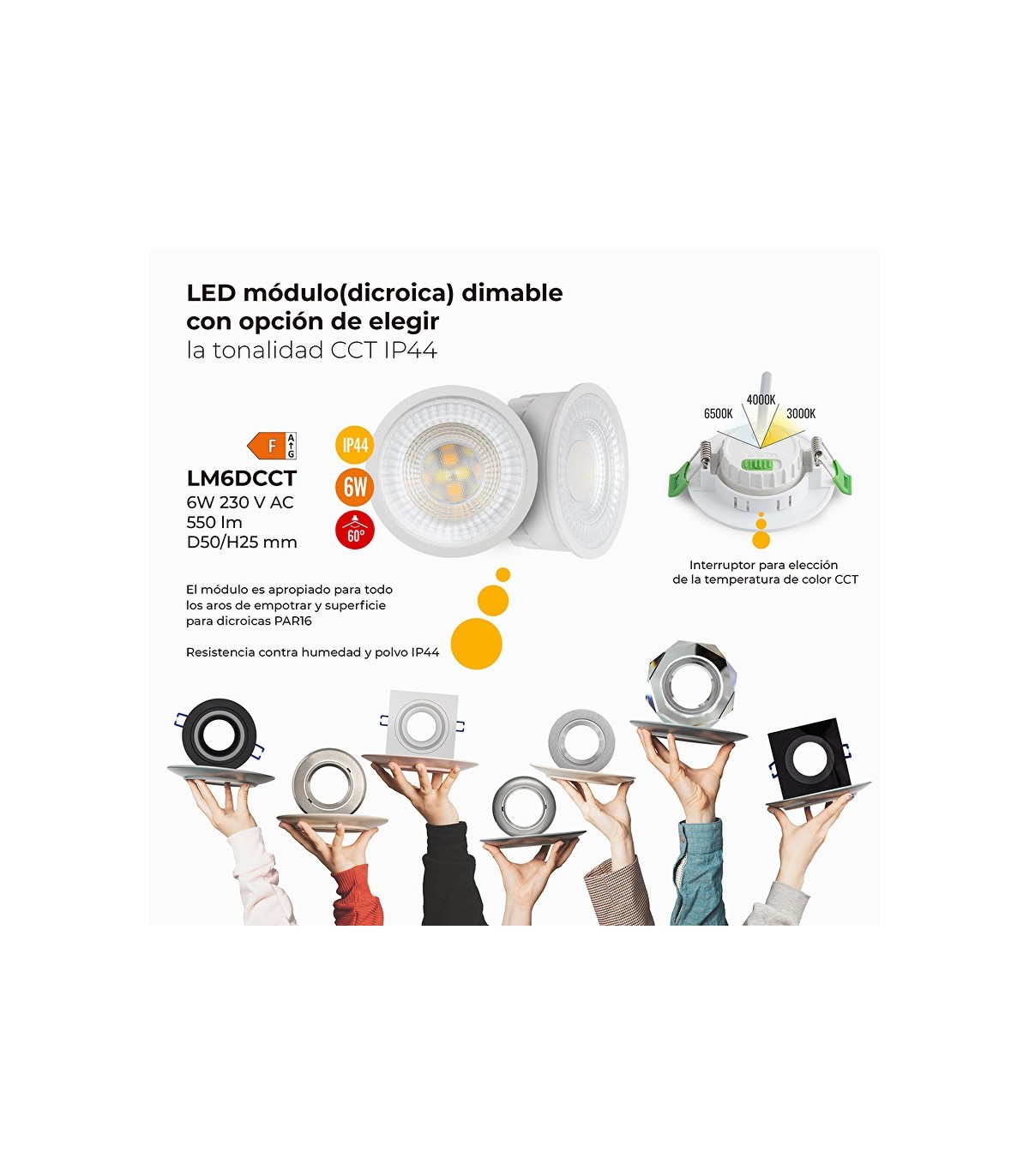 Modulo LED plano Regulable 6W 550Lm 60º IP44 CCT