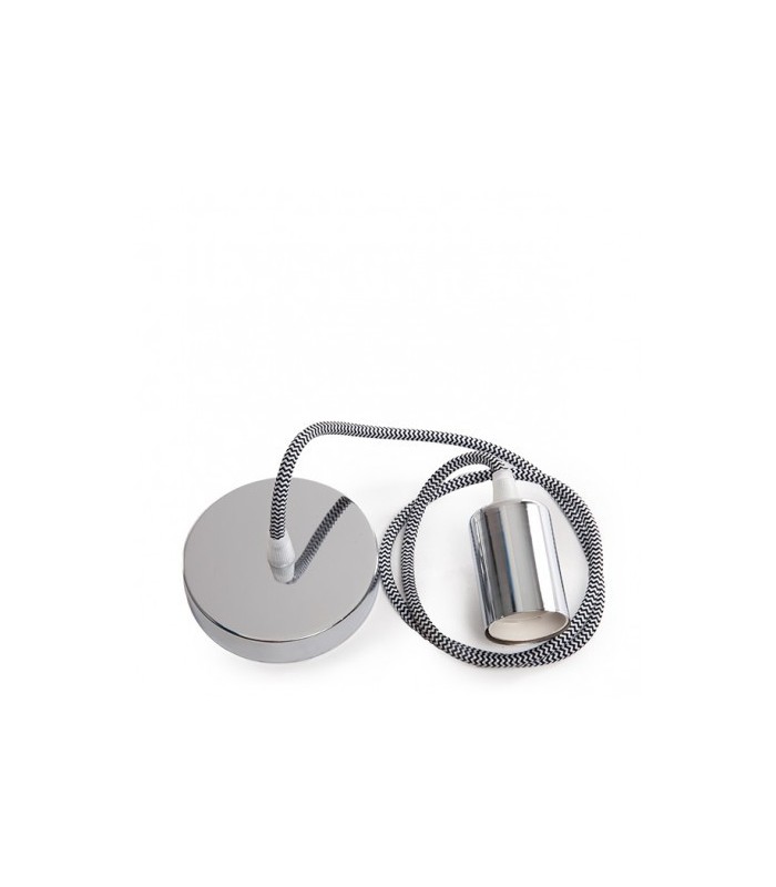 Pendel 1M - Cable Negro/Blanco - Portalámparas E27 Cromo - Rosetón Cromo