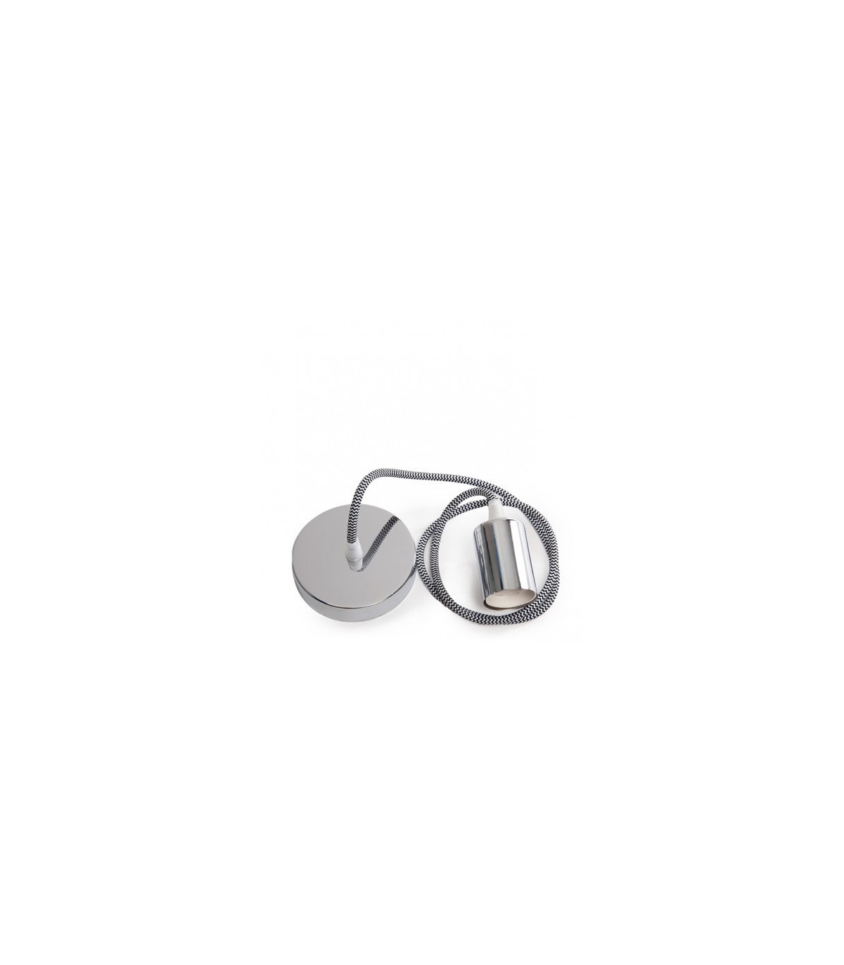 Pendel 1M - Cable Negro/Blanco - Portalámparas E27 Cromo - Rosetón Cromo