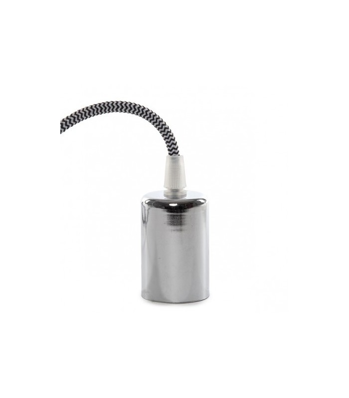 Pendel 1M - Cable Negro/Blanco - Portalámparas E27 Cromo - Rosetón Cromo