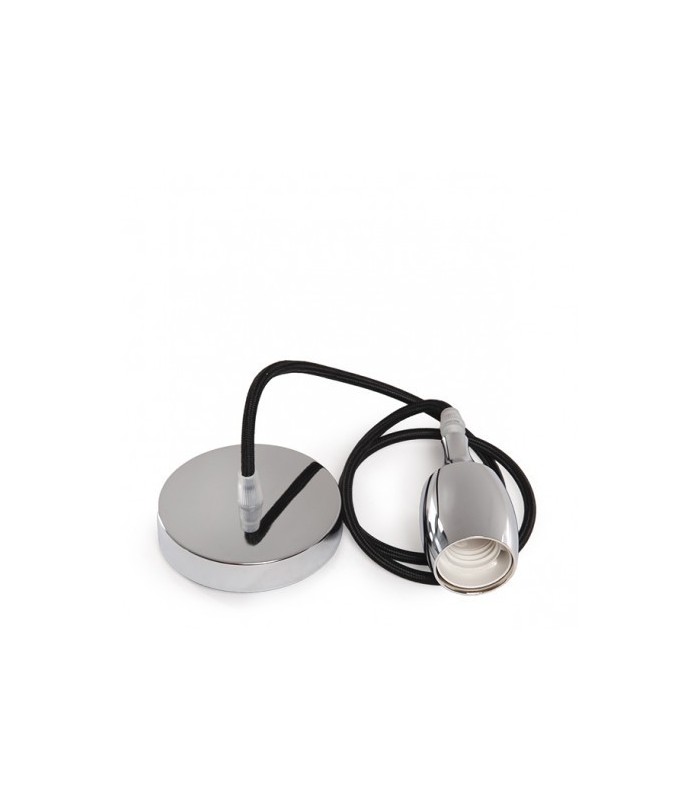 Pendel 1M - Cable Negro - Portalámparas E27 Cromo - Rosetón Cromo