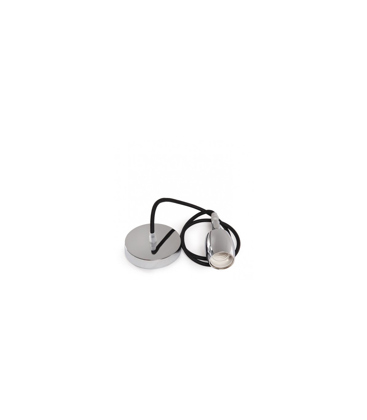 Pendel 1M - Cable Negro - Portalámparas E27 Cromo - Rosetón Cromo