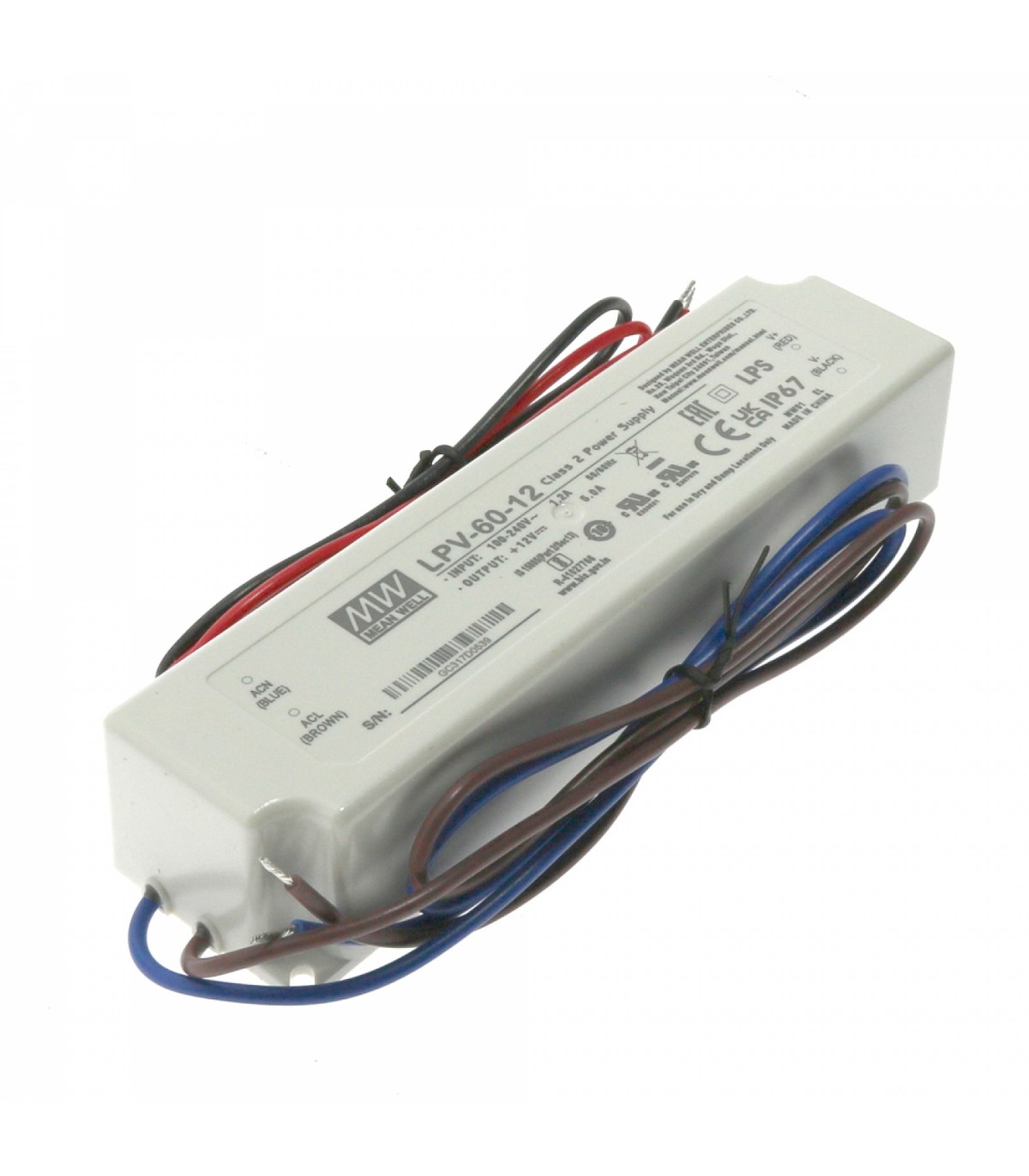 Fuente Alimentación Mean Well 60W 12VDC 5A IP67 LPV-60-12