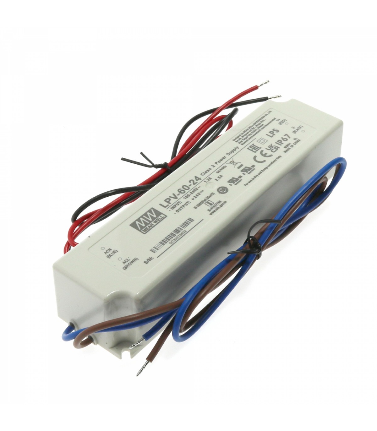 Fuente Alimentación Mean Well 60W 24VDC 2.5A IP67 LPV-60-24