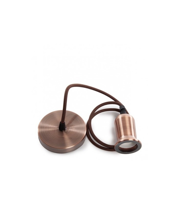 Pendel 1M - Cable Marrón - Portalámparas E27 Cobre - Rosetón Cobre