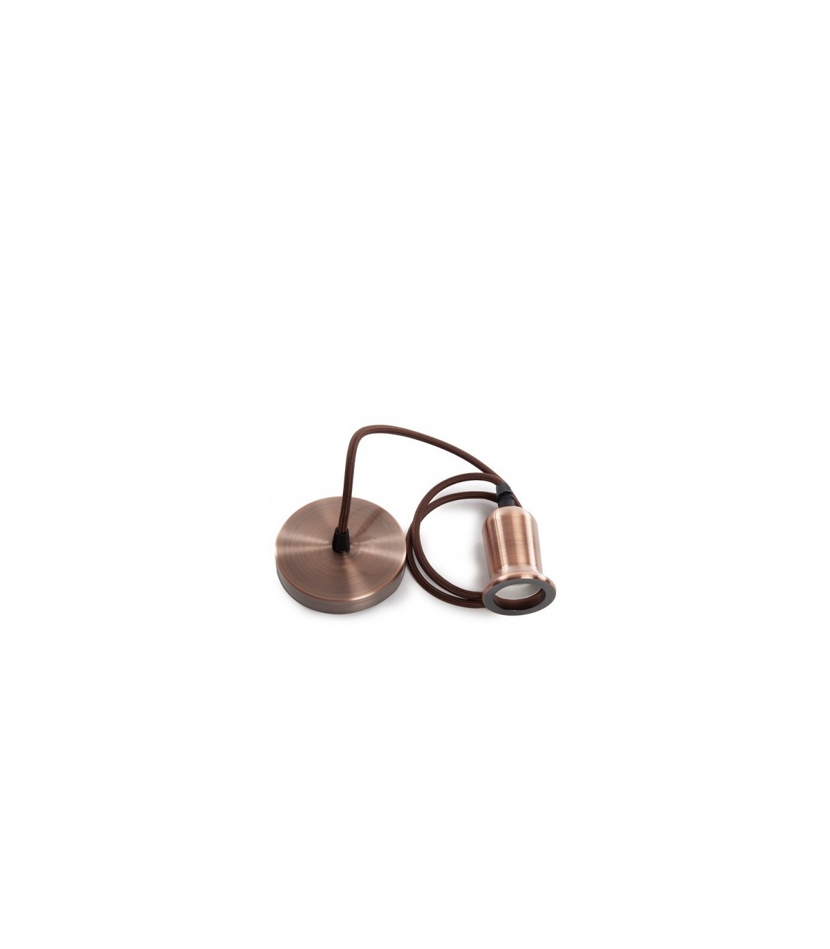Pendel 1M - Cable Marrón - Portalámparas E27 Cobre - Rosetón Cobre