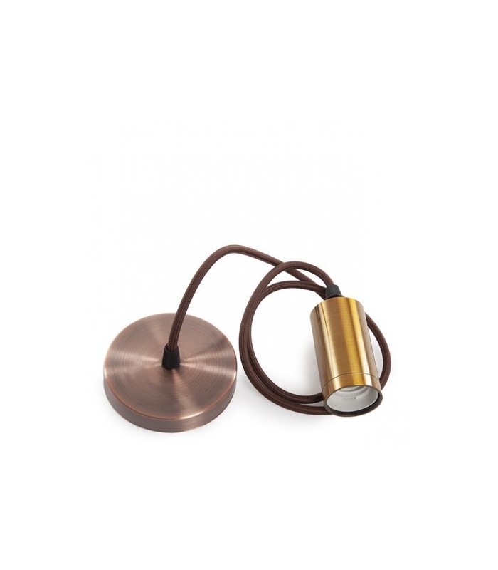 Pendel 1M - Cable Marrón - Portalámparas E27 Dorado - Rosetón Cobre