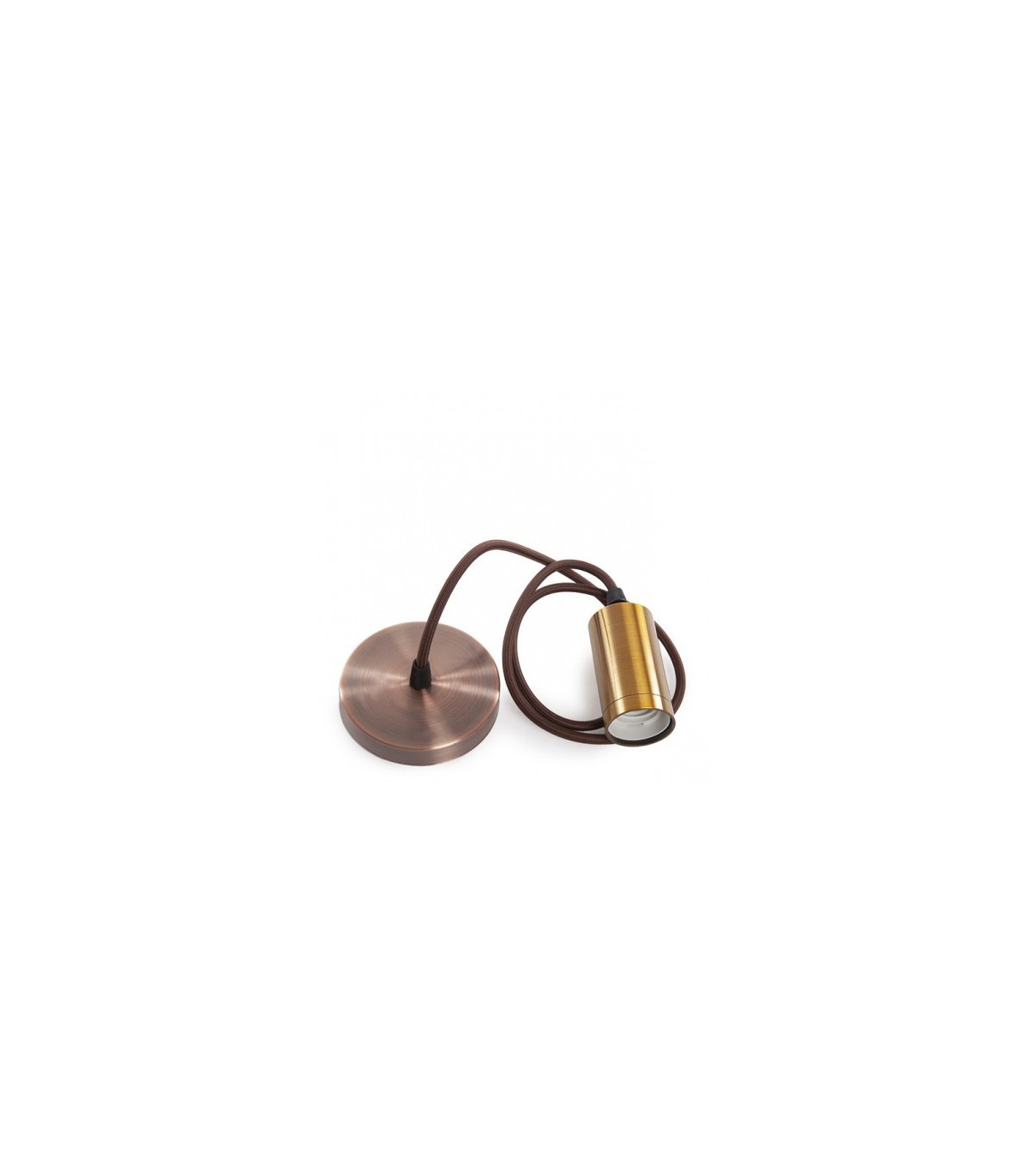 Pendel 1M - Cable Marrón - Portalámparas E27 Dorado - Rosetón Cobre