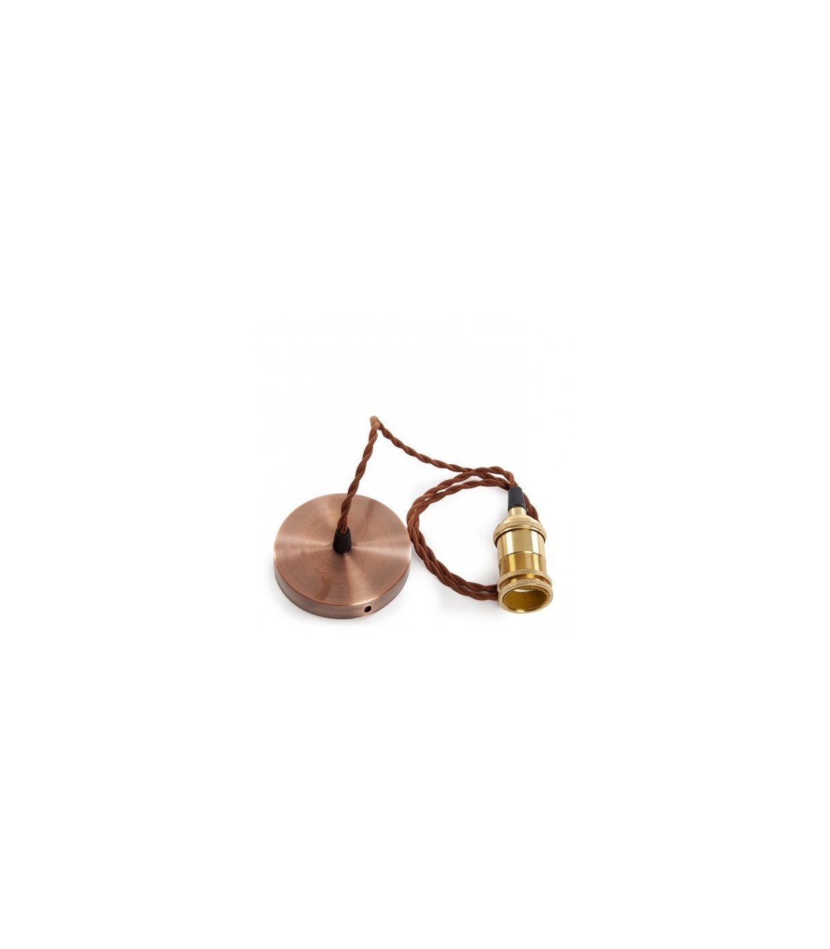 Pendel 1M - Cable Marrón Trenzado - Portalámparas E27 Dorado - Rosetón Cobre