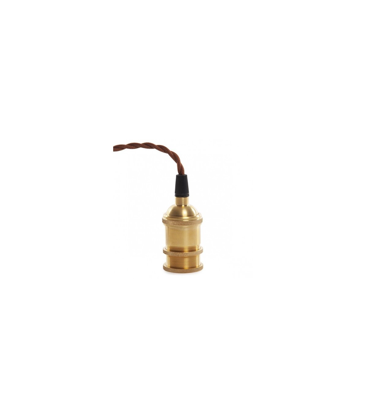 Pendel 1M - Cable Marrón Trenzado - Portalámparas E27 Dorado - Rosetón Cobre