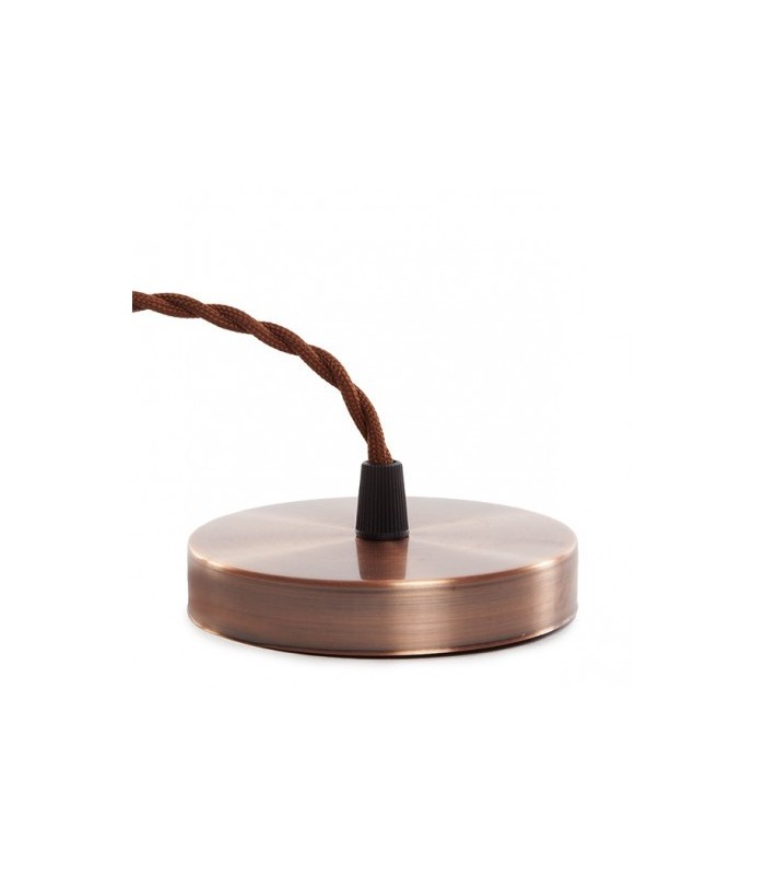 Pendel 1M - Cable Marrón Trenzado - Portalámparas E27 Dorado - Rosetón Cobre