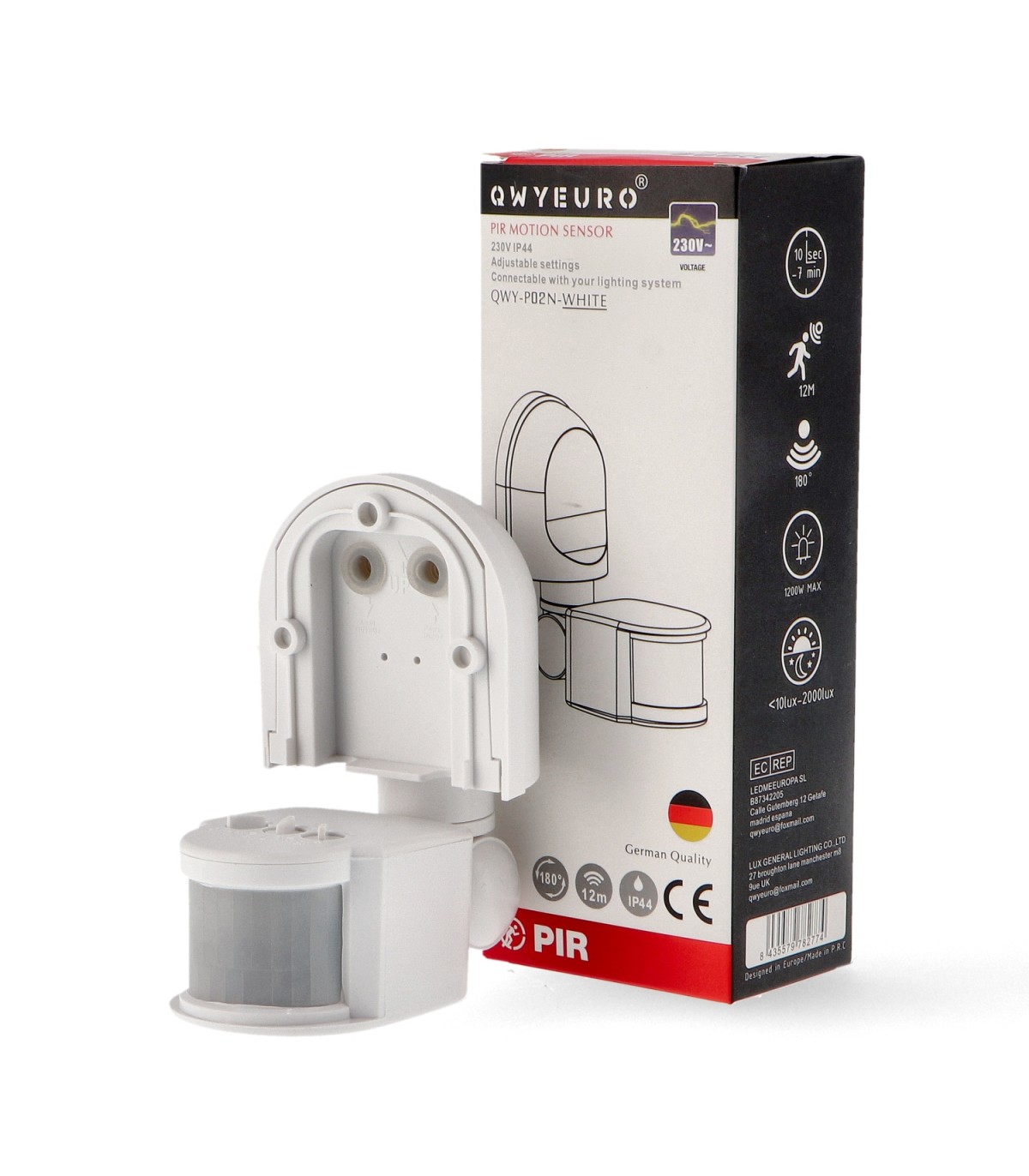 Detector Movimiento Qwy De Pared/Techo 12m IP44 Blanco