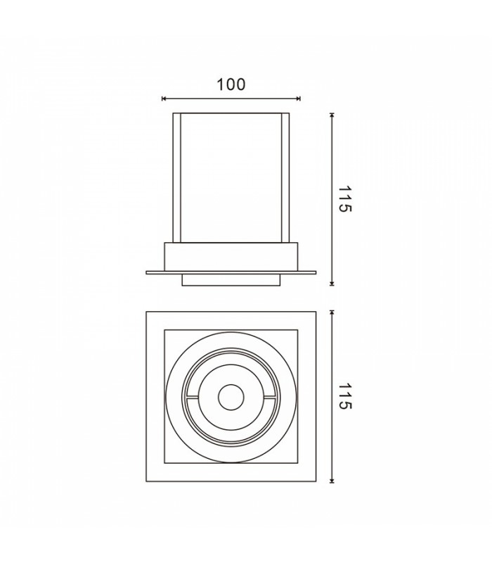 Foco Empotrable Orientable TUBE Square 12W 1320Lm 36º IP20