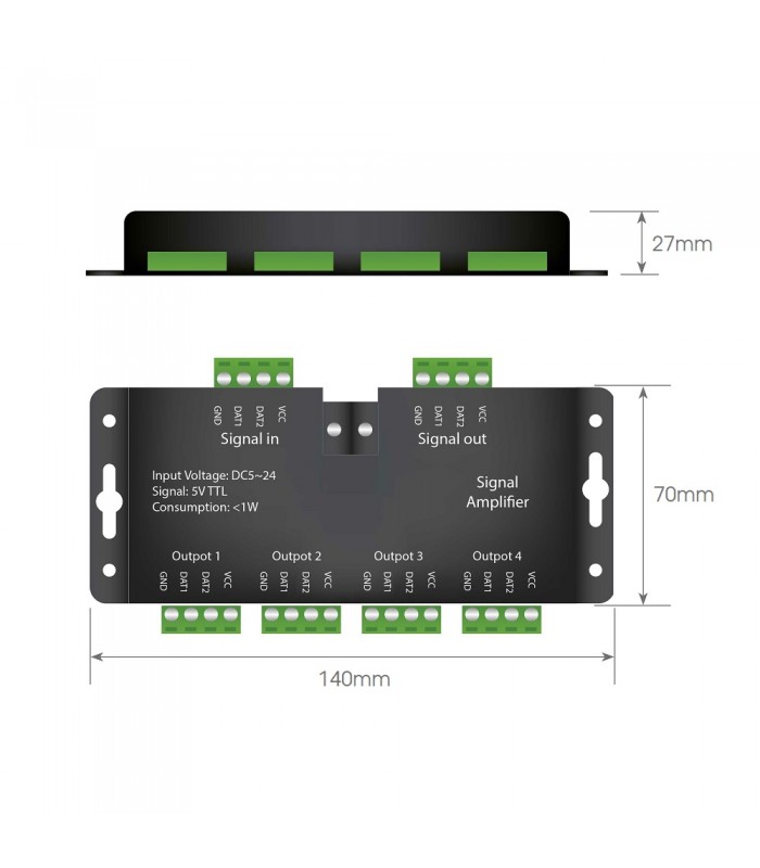 Amplificador de Señal Para Tira Led Digital 5-12-24VDC IP20