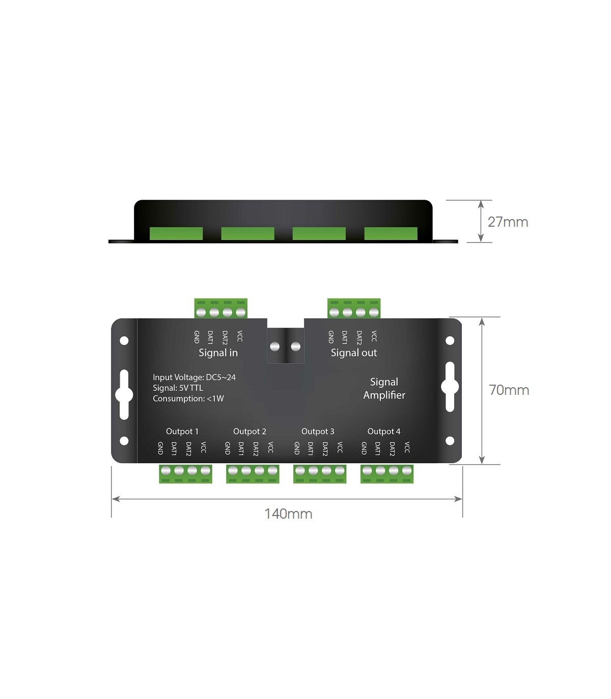 Amplificador de Señal Para Tira Led Digital 5-12-24VDC IP20