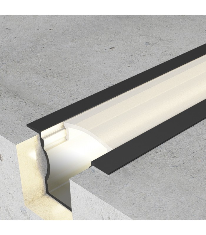 Perfil Aluminio U HIGH Lacado Negro Empotrar -2 Metros-