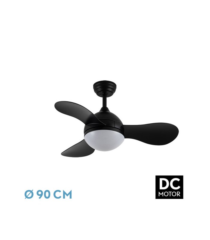 Ventilador de Techo SOLIDO DC Negro 24W 2640Lm 3 Aspas Negro CCT