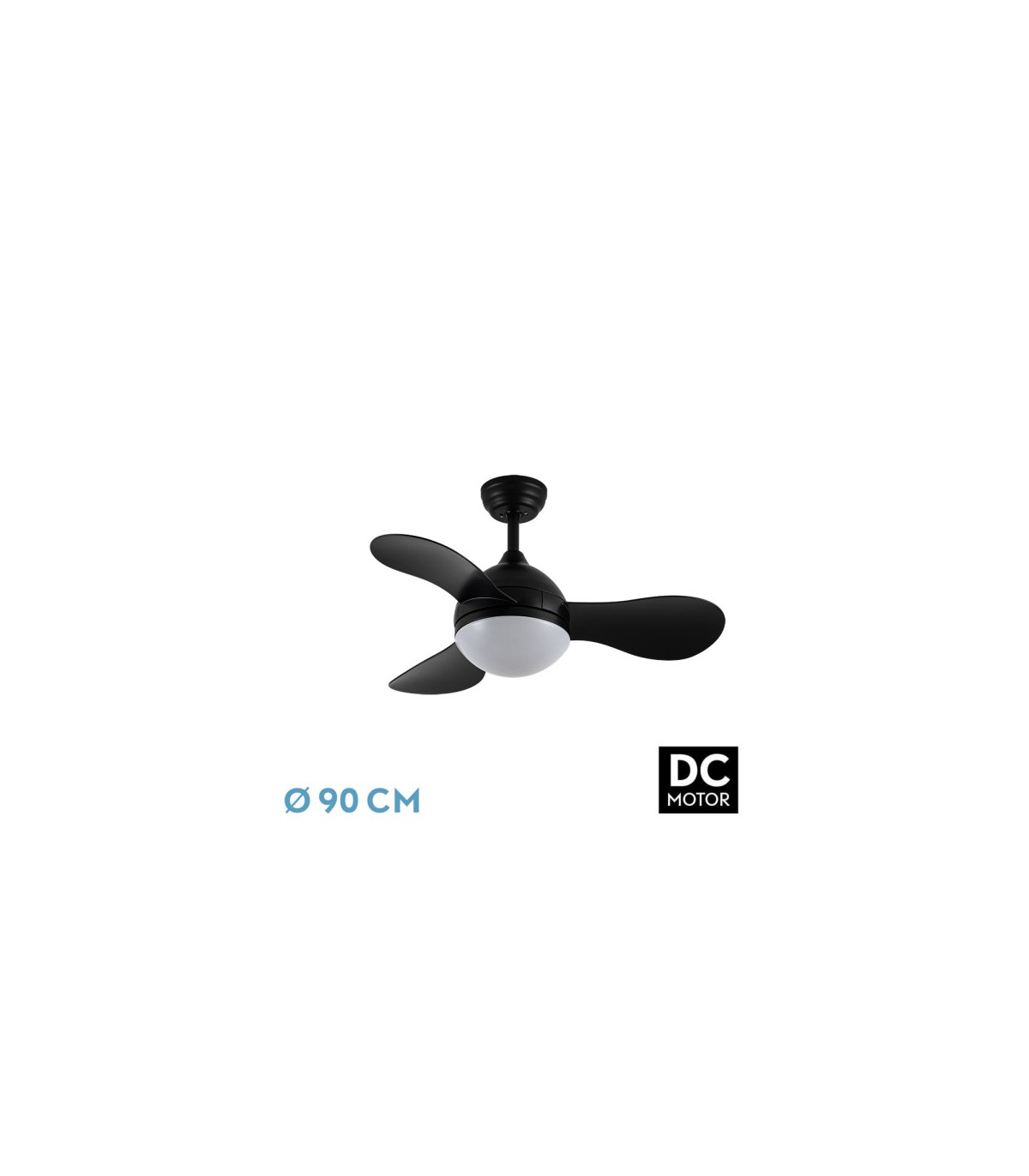 Ventilador de Techo SOLIDO DC Negro 24W 2640Lm 3 Aspas Negro CCT