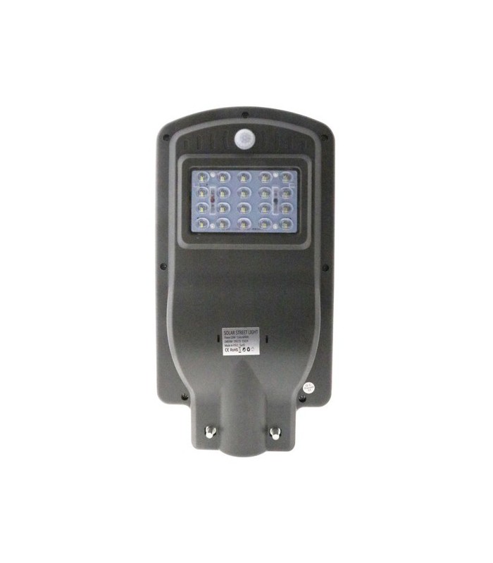 Farola LED Solar 20W 1.500Lm 140ºx75º Sensor crepuscular IP65 6000K