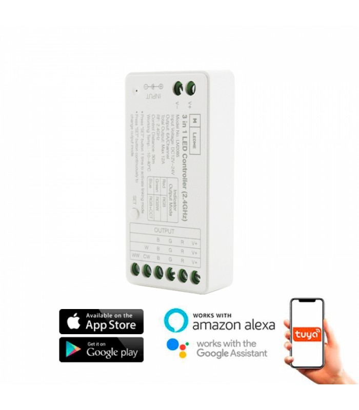 Controlador Regulador WIFI Smarthome LED RGB / RGBW / RGB + CCT 12 / 24V 12A