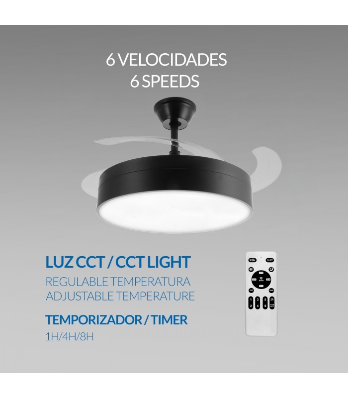 Ventilador de techo Messe APP DC 72W 3360Lm Negro 4 Aspas CCT