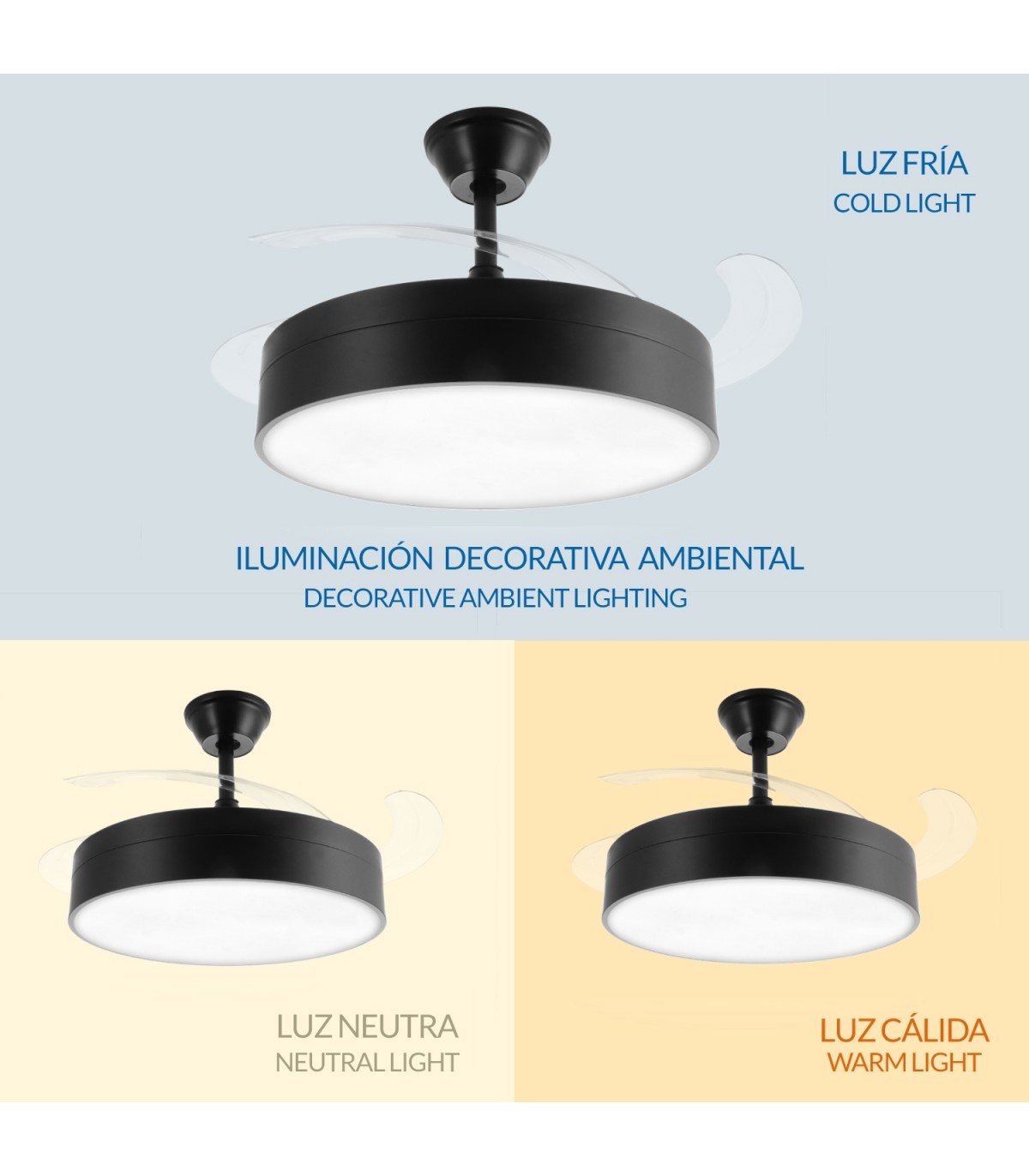 Ventilador de techo Messe APP DC 72W 3360Lm Negro 4 Aspas CCT