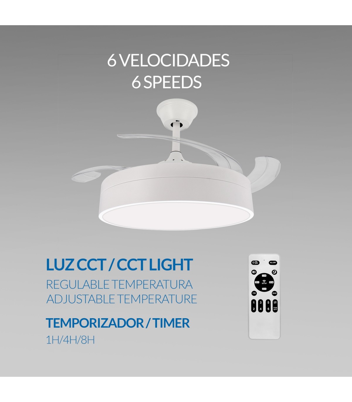 Ventilador de techo Messe APP DC 72W 3360Lm Blanco 4 Aspas CCT