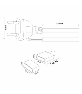Cable Adaptador con clavija Para Tira Led Ruzok/Brescia/Bergamo 220Vac