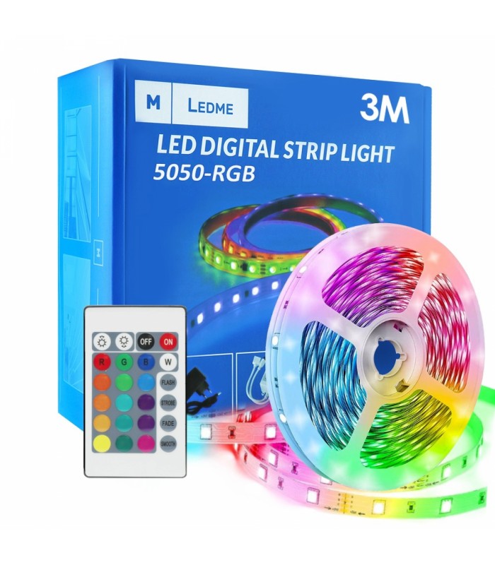 Kit Tira Led 16W 1280Lm Fuente + Mando IP20 RGB -3 Metros-