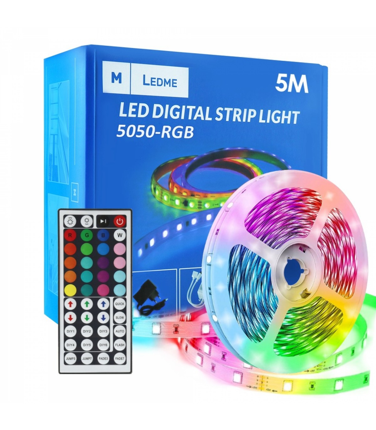Kit Tira Led 24W 1920Lm Fuente + Mando IP20 RGB -5 Metros-
