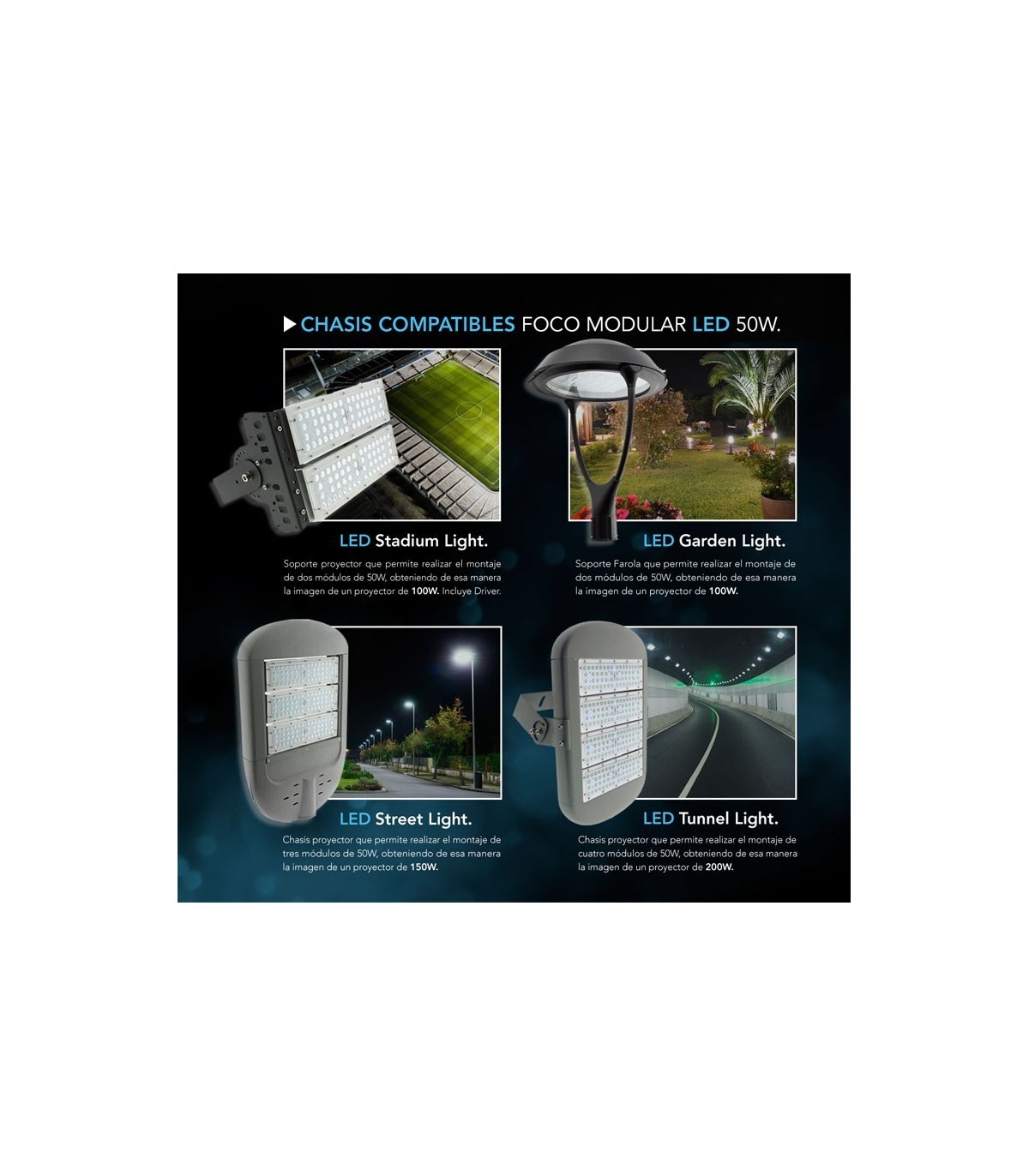 Foco Modular LED 50W 7.500Lm 90º IP68 150Lm/W 