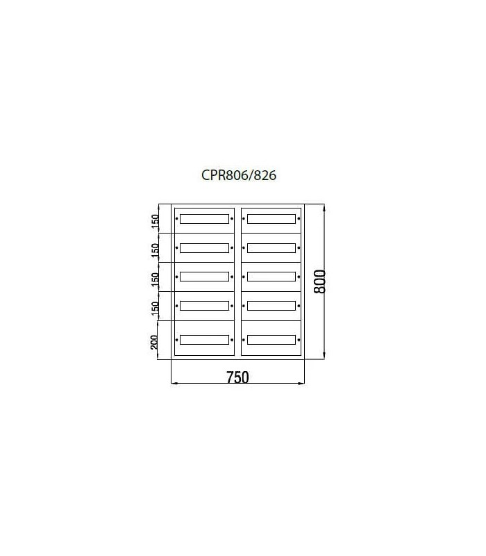 Envolvente Modular Empotrado 150 Módulos 10 Filas 800x750x165mm IP54