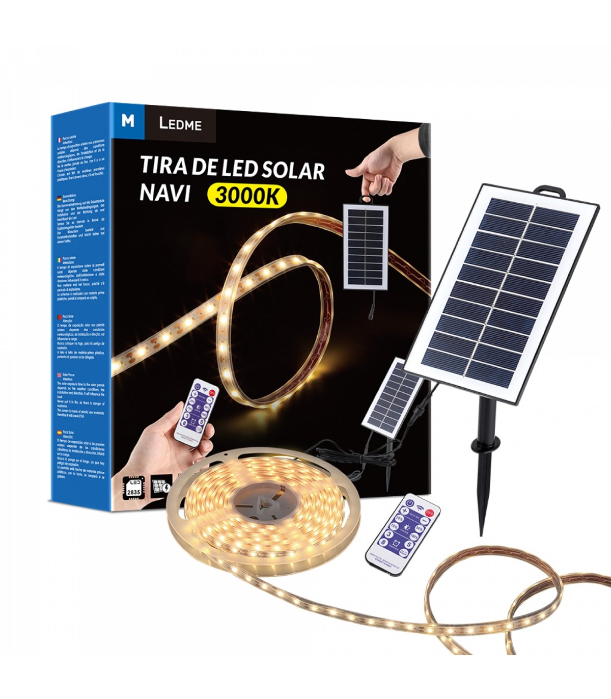 Kit Tira Led Solar 5W 600Lm + Mando IP68 -5 Metros-