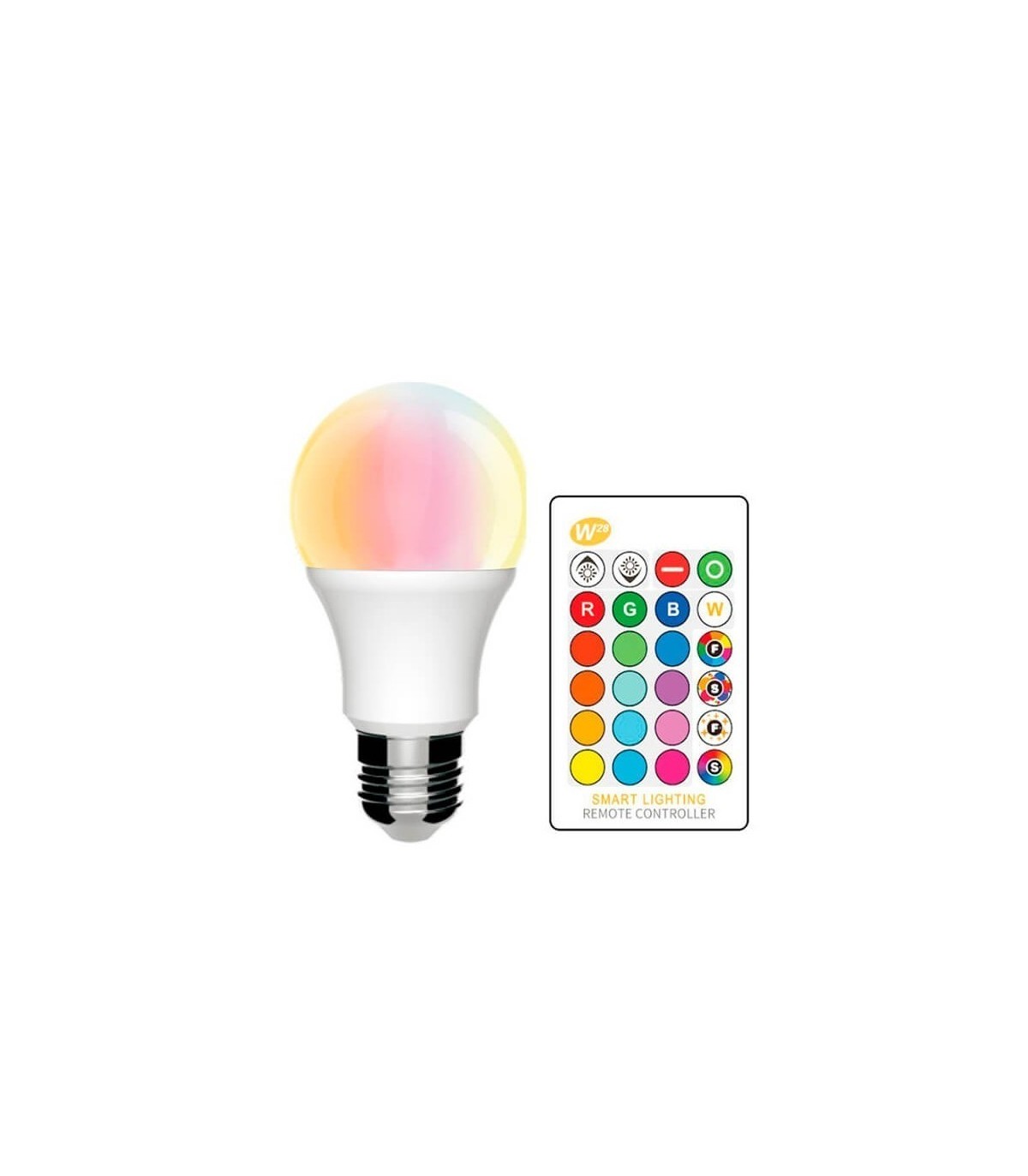 Bombilla LED RGB-W 10W 700Lm con mando 5-8M E27 270º IP20