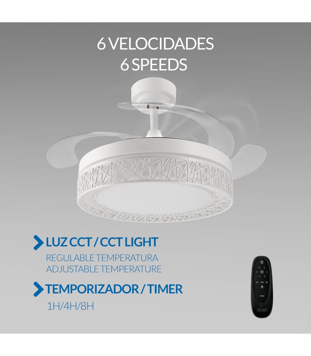 Ventilador White Aqua DC 36W 2800Lm 4 Aspas Blanco CCT