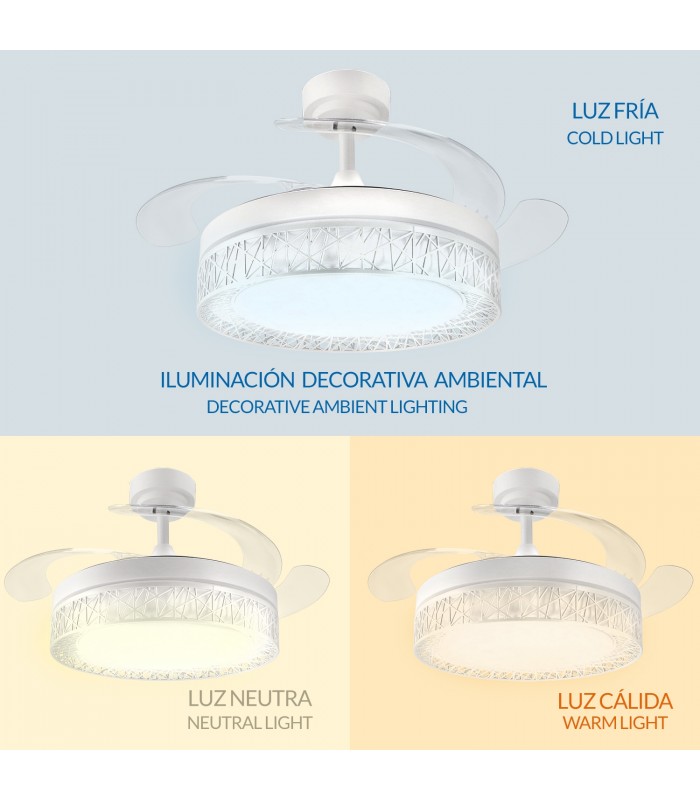 Ventilador White Aqua DC 36W 2800Lm 4 Aspas Blanco CCT