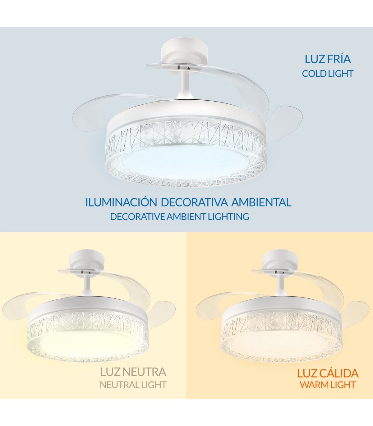 Ventilador White Aqua DC 36W 2800Lm 4 Aspas Blanco CCT