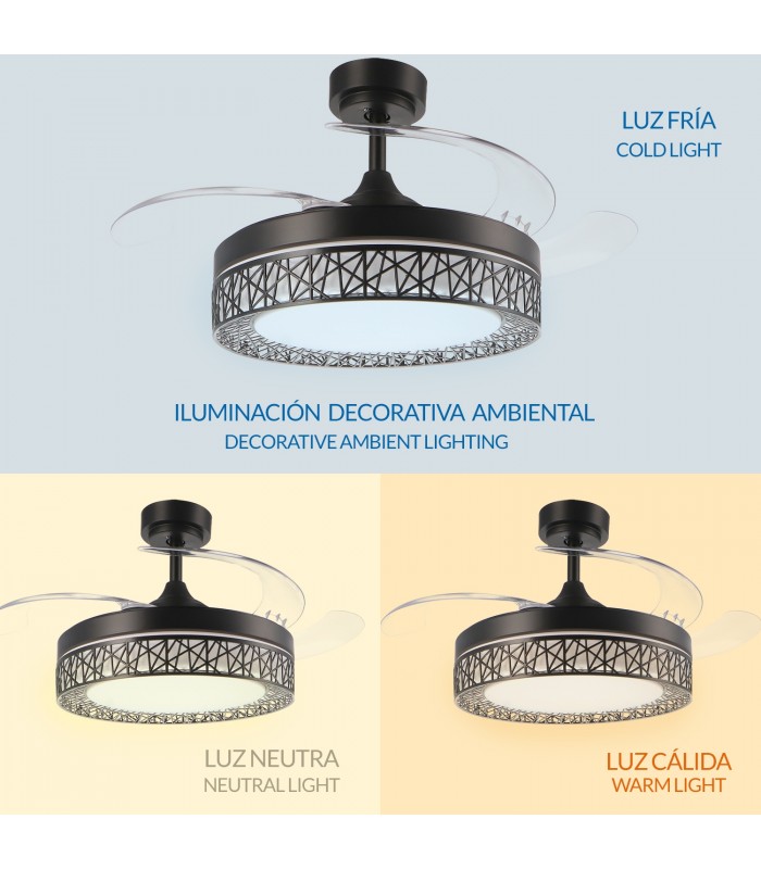 Ventilador Black Aqua DC 36W 2800Lm 4 Aspas Negro CCT