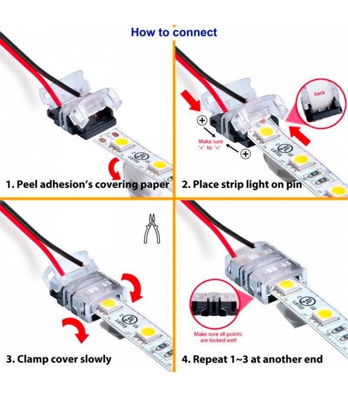 Conector de Hipopótamo Para Tira Led y Cable Ip65 10Mm 2Pin