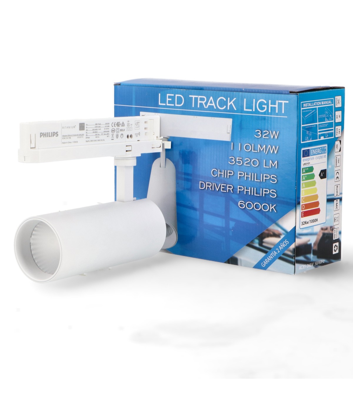 Foco Carril Trifásico LEPSIE 32W 3520LM 36º Blanco