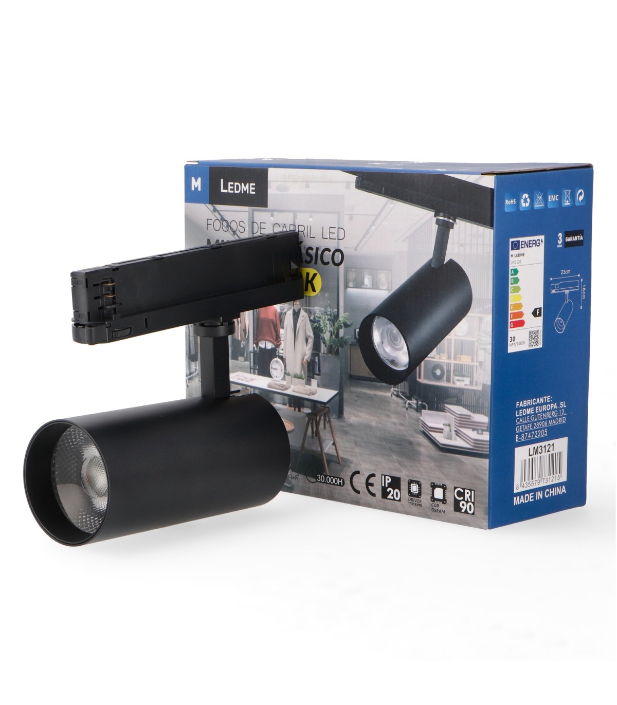 Foco Carril Trifásico MILAN 30W 2700Lm 36º Negro