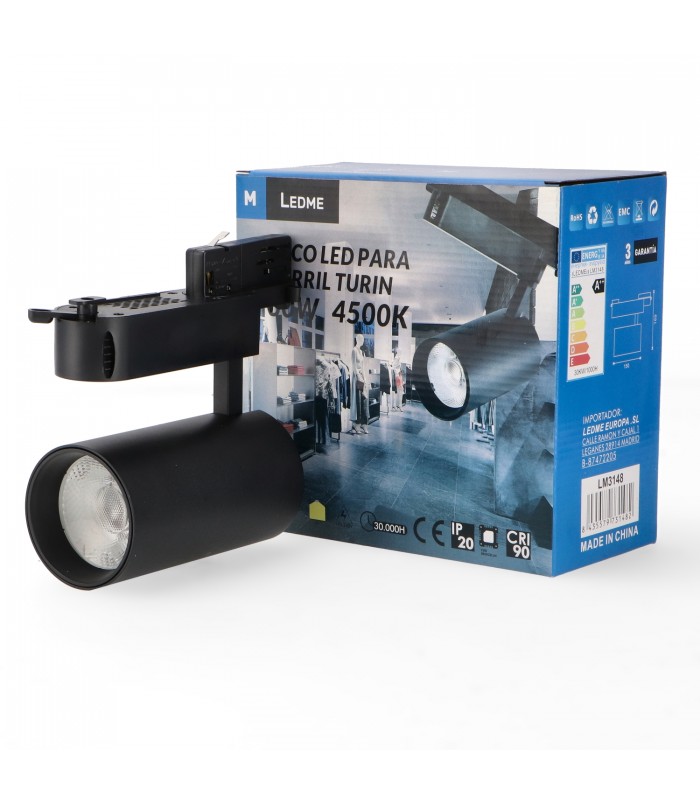 Foco Carril Trifásico TURIN 30W 2680LM 24º Negro