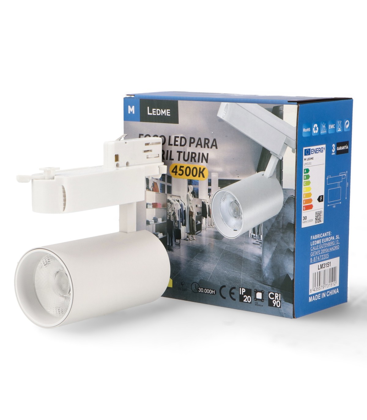 Foco Carril Trifásico TURIN 30W 2680LM 24º Blanco