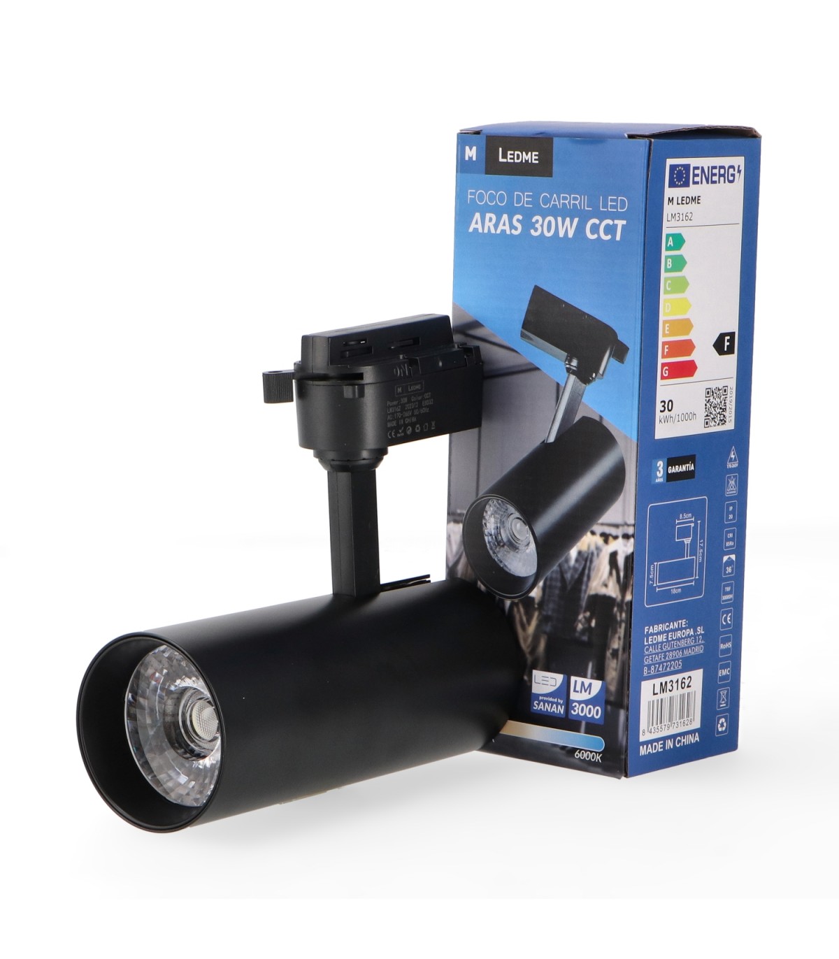 Foco Carril Monofásico ARAS 30W 3000LM 36º Negro CCT