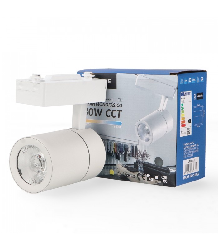 Foco Carril Monofásico CLEAN 30W 3000LM 24-60º Blanco CCT